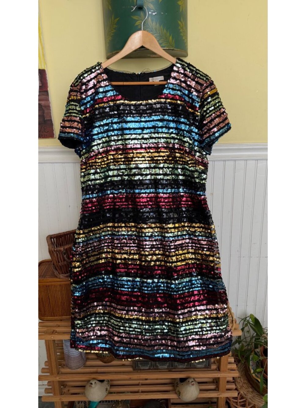 Rainbow Sequin Striped Short Sleeve Dress By New York & Company XXL